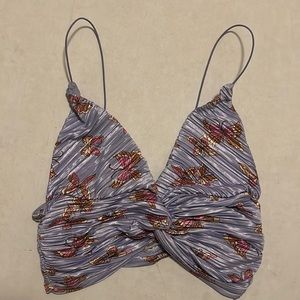 Blue satin urban butterfly top 🦋